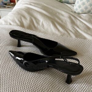 Billini Black Patent Pointed Slingback Heels